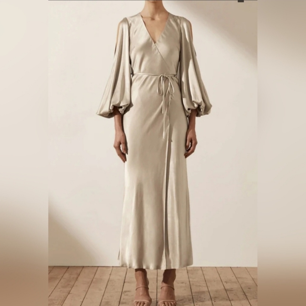 Shona Joy La Lune full sleeve wrap midi dress
